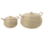 Set Of 2 Basket Handles+Lid Seagrass/Plastic Natural/White - Tuincentrum Lopik