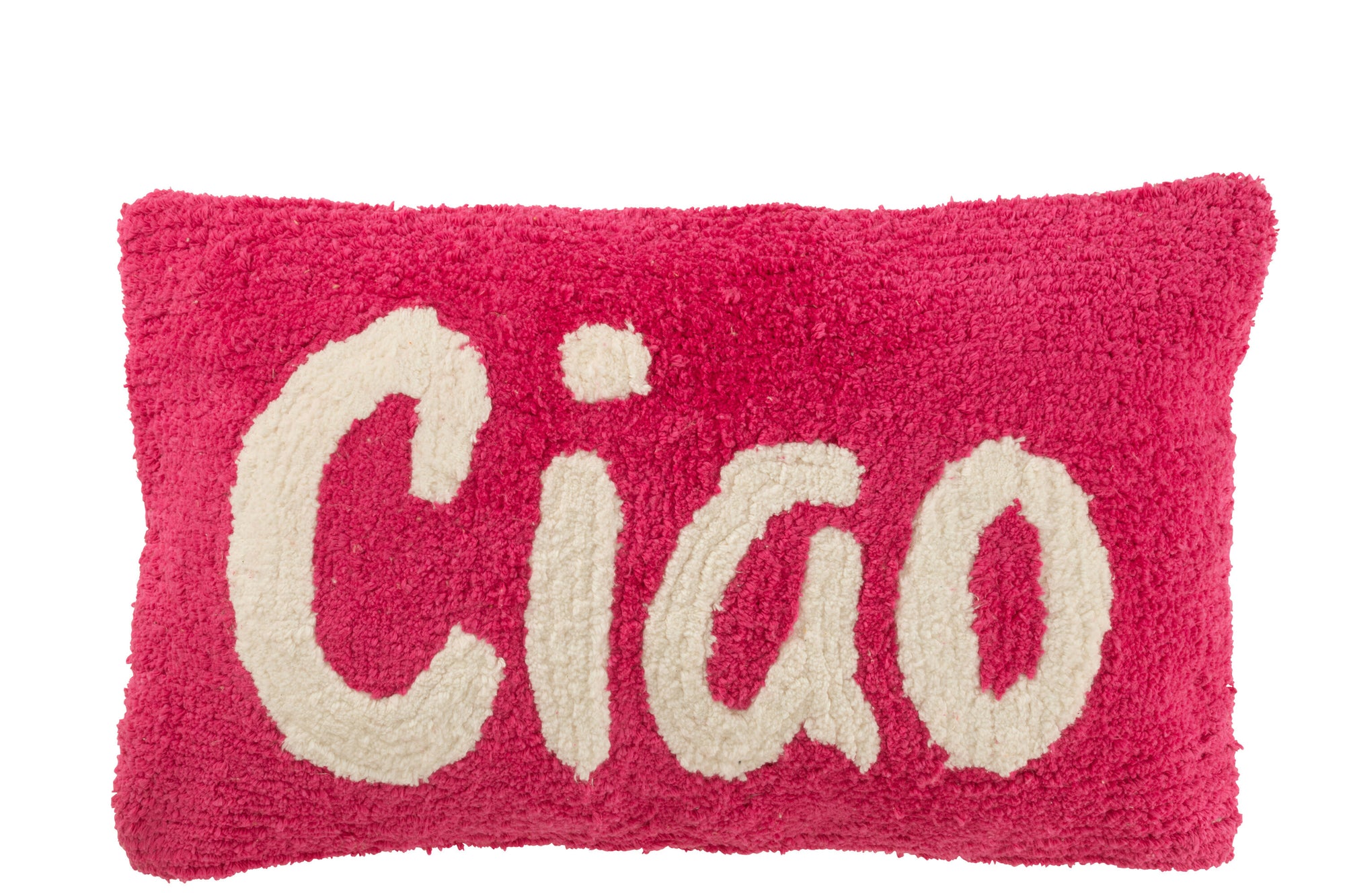 Kussen Ciao met knoopjes van katoen in roze/wit. - Tuincentrum Lopik
