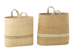 Set Of 2 Basket Stripe + Handle Natural/Green - Tuincentrum Lopik