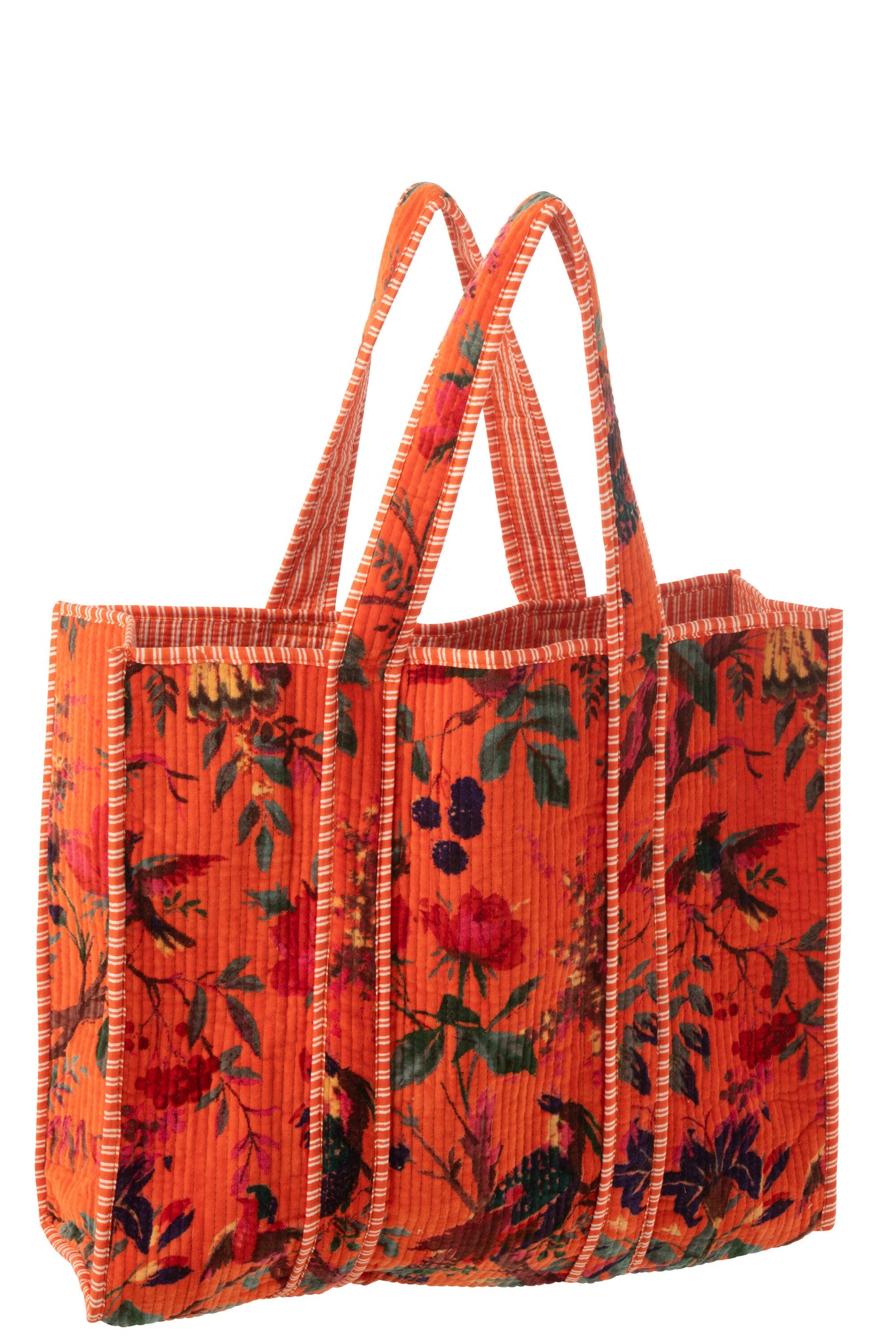 J-LINE SHOPPER BIRDS/FLOWERS FLUWEEL ORANJE - Tuincentrum Lopik