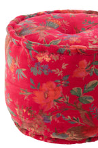 Ronde poef vogels/bloemen katoenfluweel roze - Tuincentrum Lopik