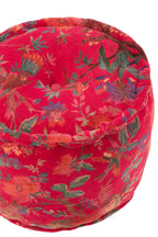 Ronde poef vogels/bloemen katoenfluweel roze - Tuincentrum Lopik
