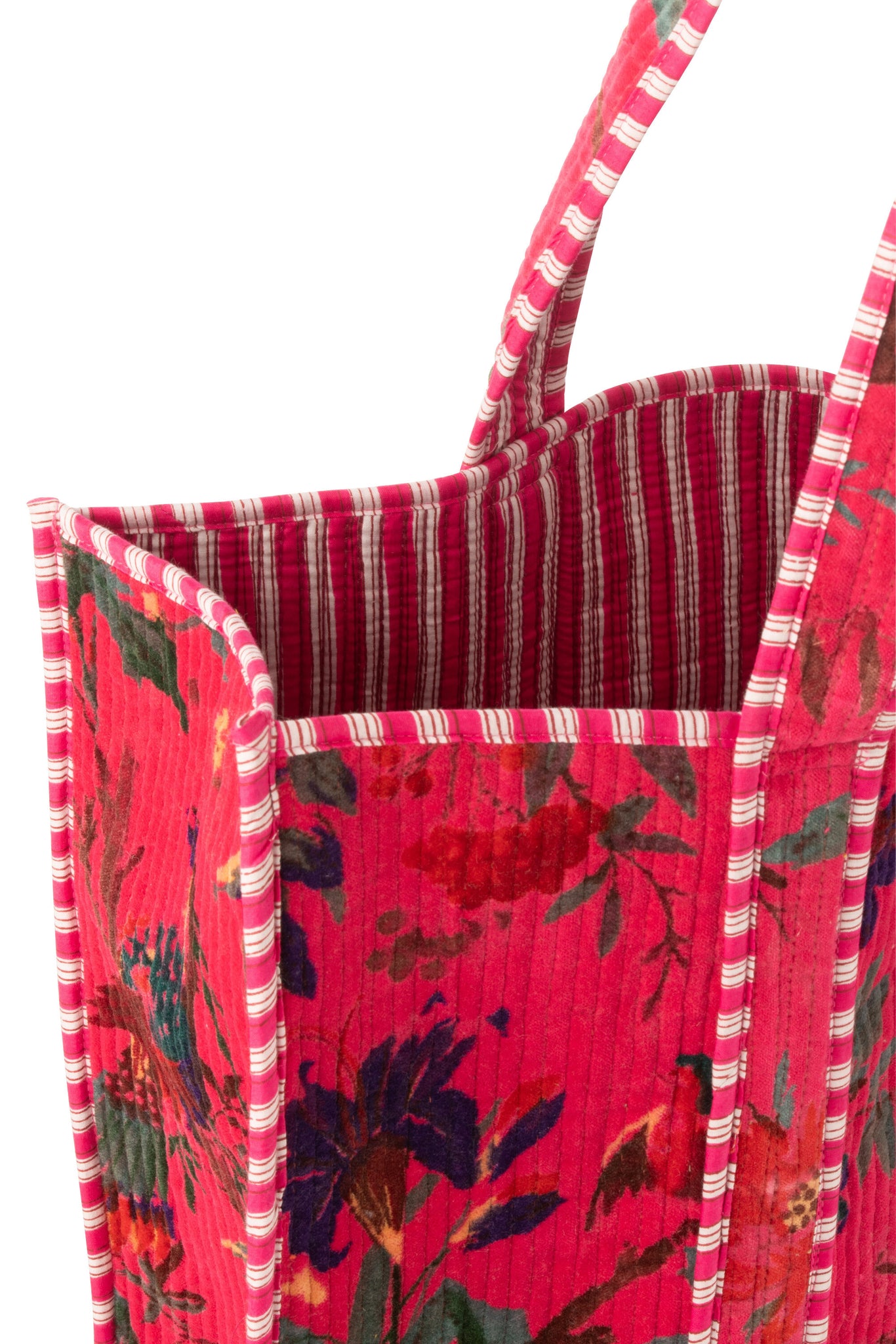 J-LINE SHOPPER BIRDS/FLOWERS FLUWEEL ROZE - Tuincentrum Lopik