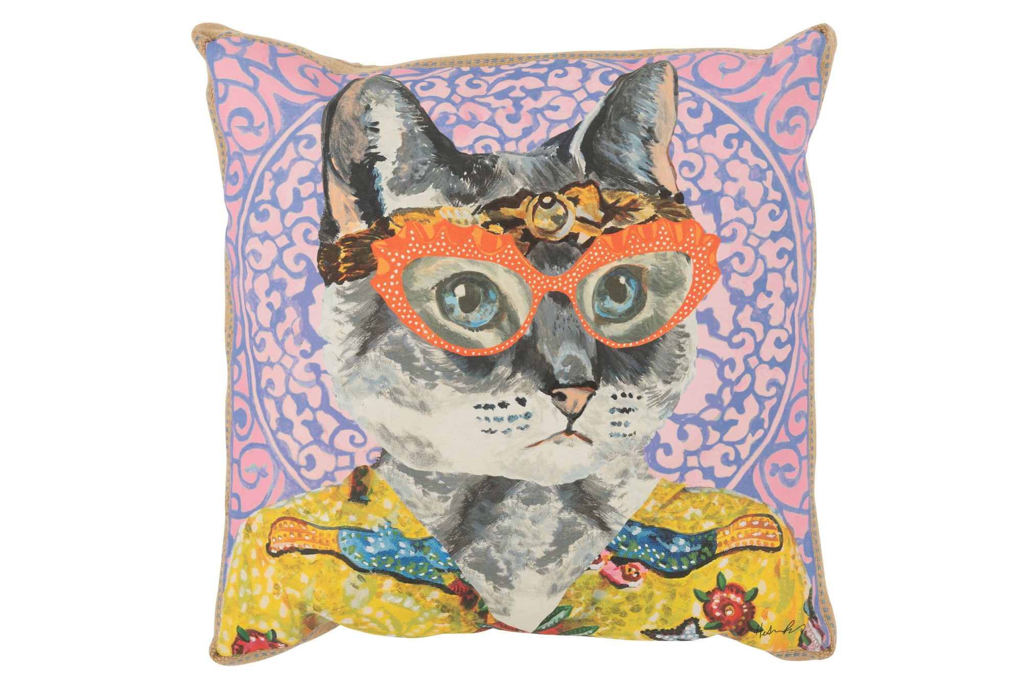 Kussen Kat Popart Polyester/Linnen Mix - Tuincentrum Lopik