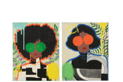 J-LINE WANDDECORATIE VROUWEN POP ART CANVAS MIX KLEIN - SET VAN 2 - 40 X 50 CM - Tuincentrum Lopik
