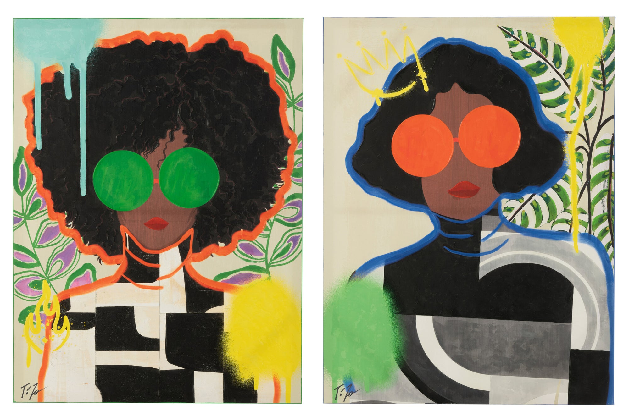 J-LINE WANDDECORATIE VROUWEN POP ART CANVAS MIX GROOT - SET VAN 2 - 75 X 100 CM - Tuincentrum Lopik