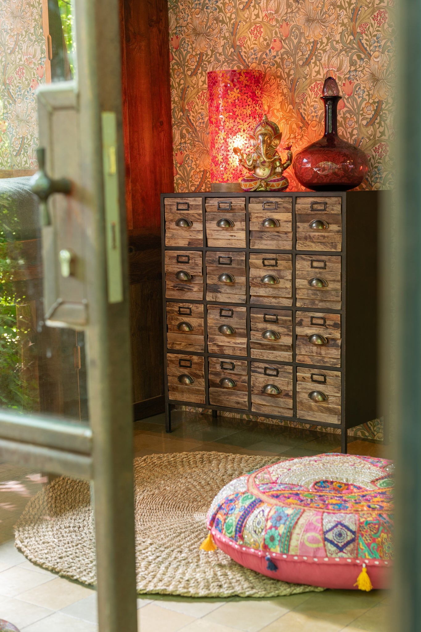 Cupboard 16 Drawers Wood/Metal Brown - Tuincentrum Lopik