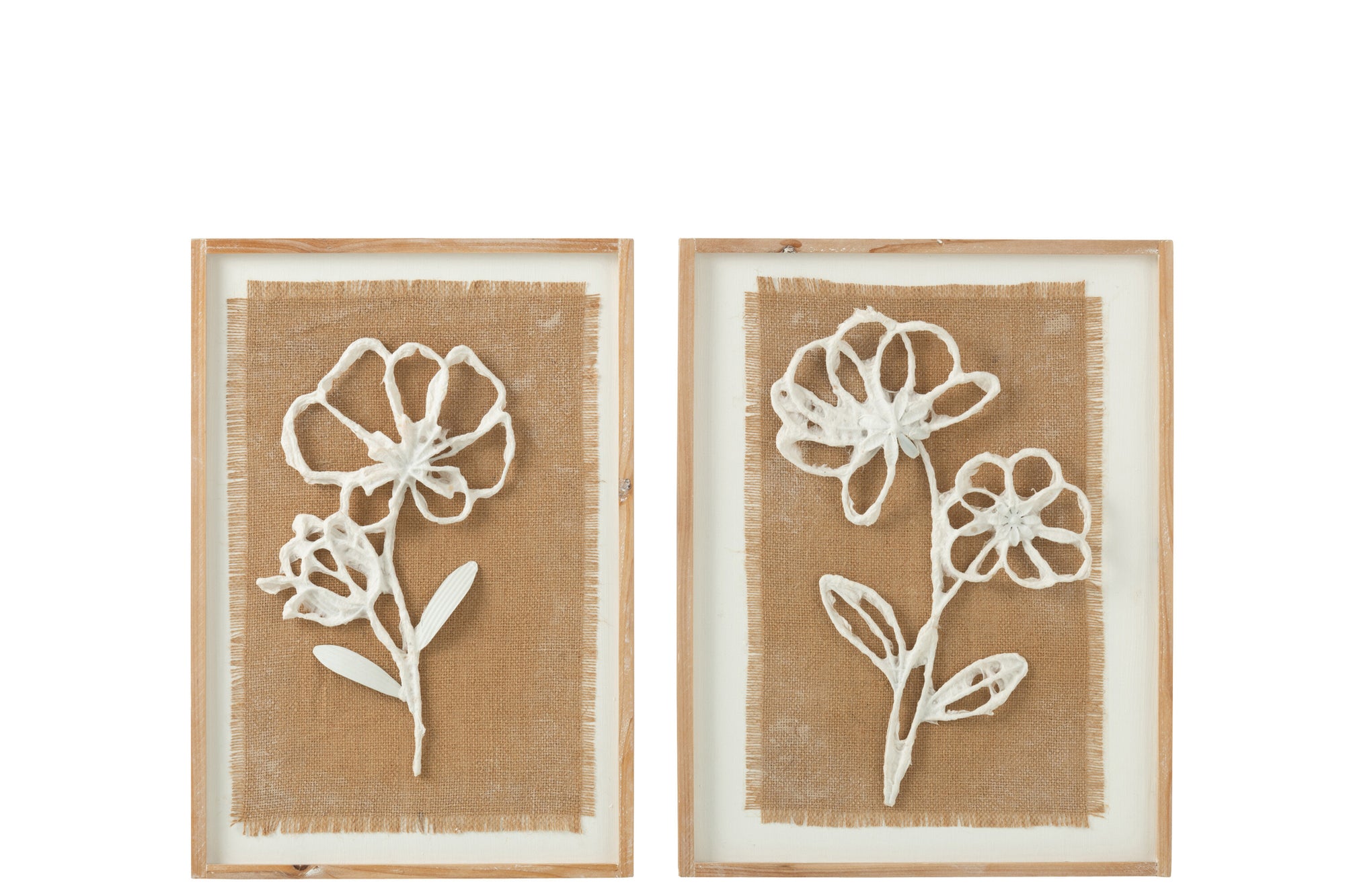 J-LINE WANDDECORATIE BLOEMEN DENNENHOUT/MDF NATUREL/WIT SET VAN 2 38X49 CM - Tuincentrum Lopik