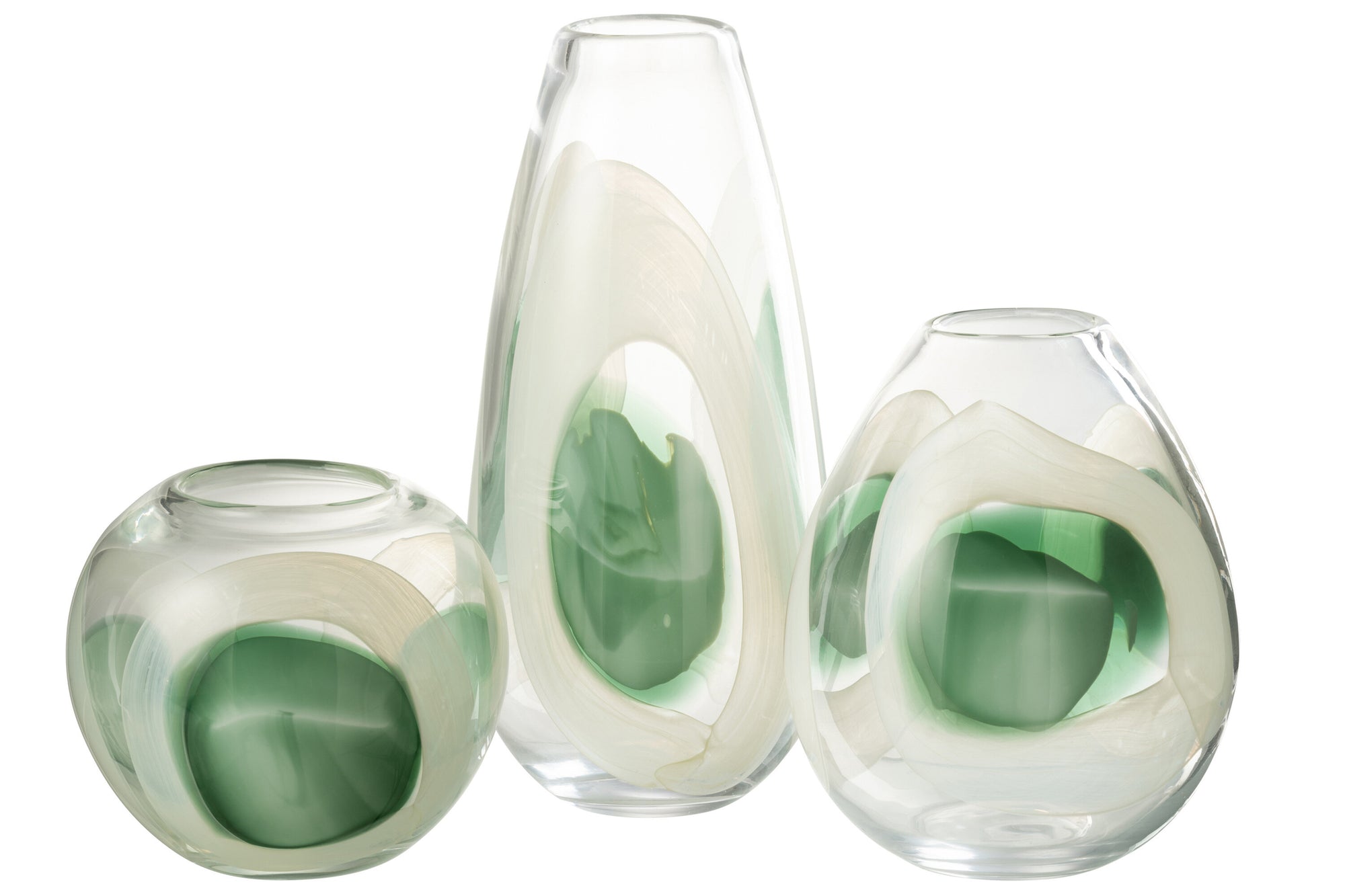 J-LINE VASE LIVY GLASS GREEN/WHITE/TRANSPARENT LARGE - Tuincentrum Lopik