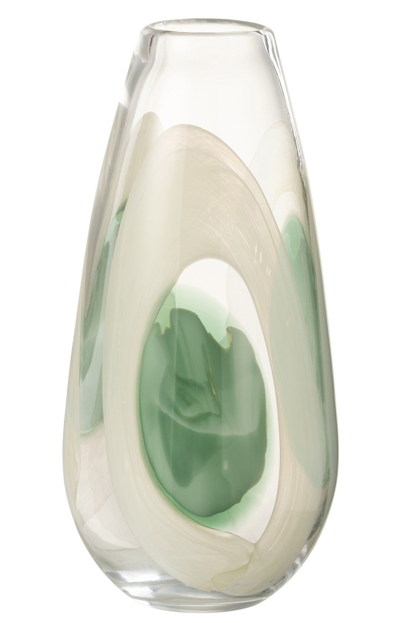 J-LINE VASE LIVY GLASS GREEN/WHITE/TRANSPARENT LARGE - Tuincentrum Lopik