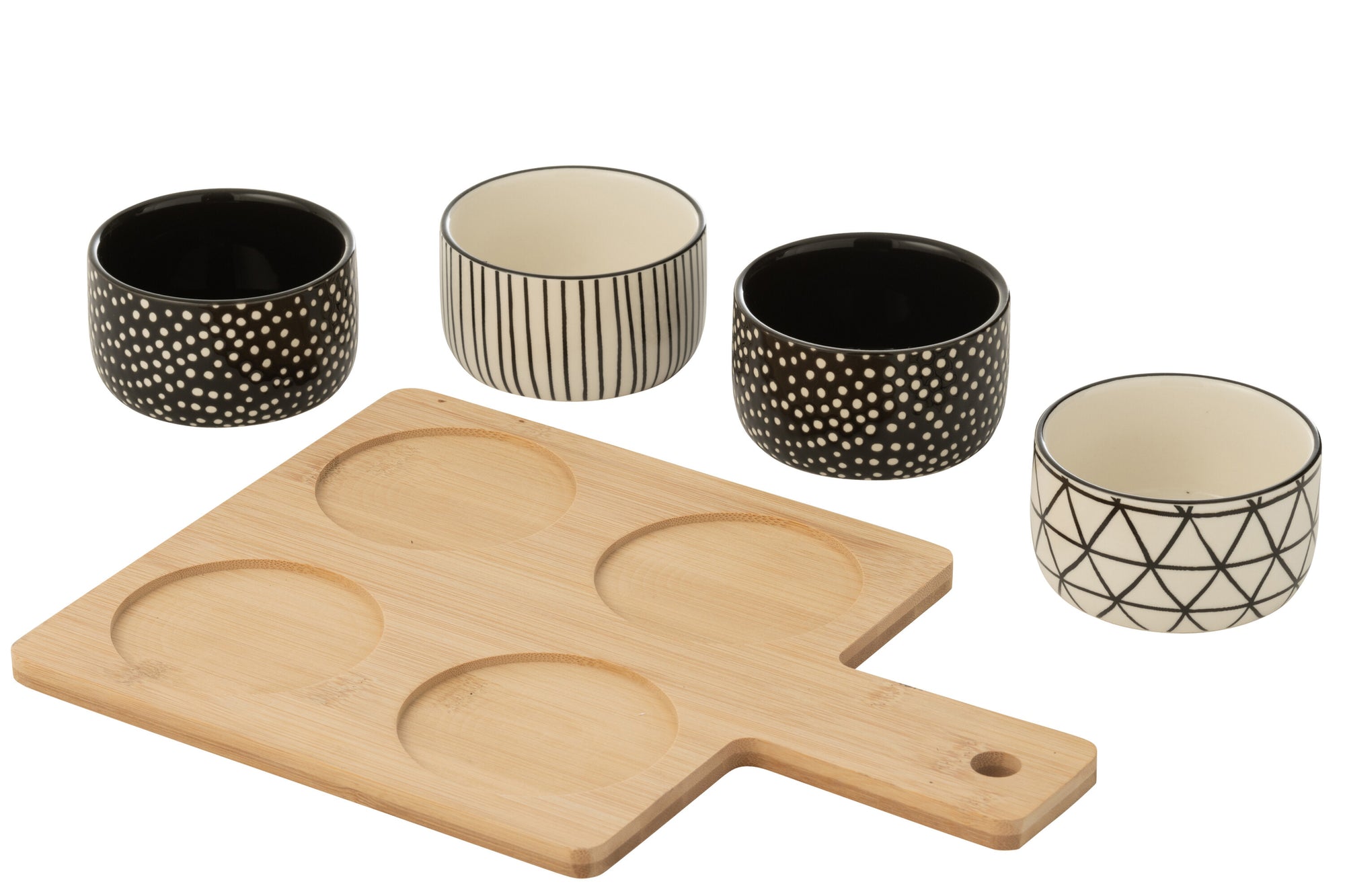 J-LINE TAPAS SERVICE 4 SETS BAMBOE DIENBLAD ZWART/WIT - Tuincentrum Lopik