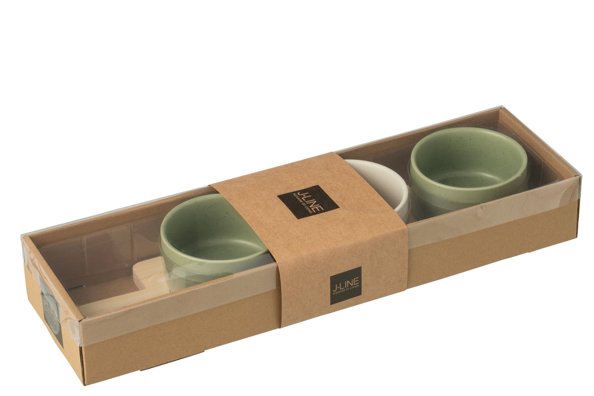 J-LINE TAPAS SERVICE 3 SETS + HOUTEN DIENBLAD RAAMDOOS GROEN/WIT