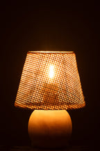 J-LINE TAFELLAMP LED GEVLOCHTEN HOUT RATTAN NATUREL 17X23CM - Tuincentrum Lopik