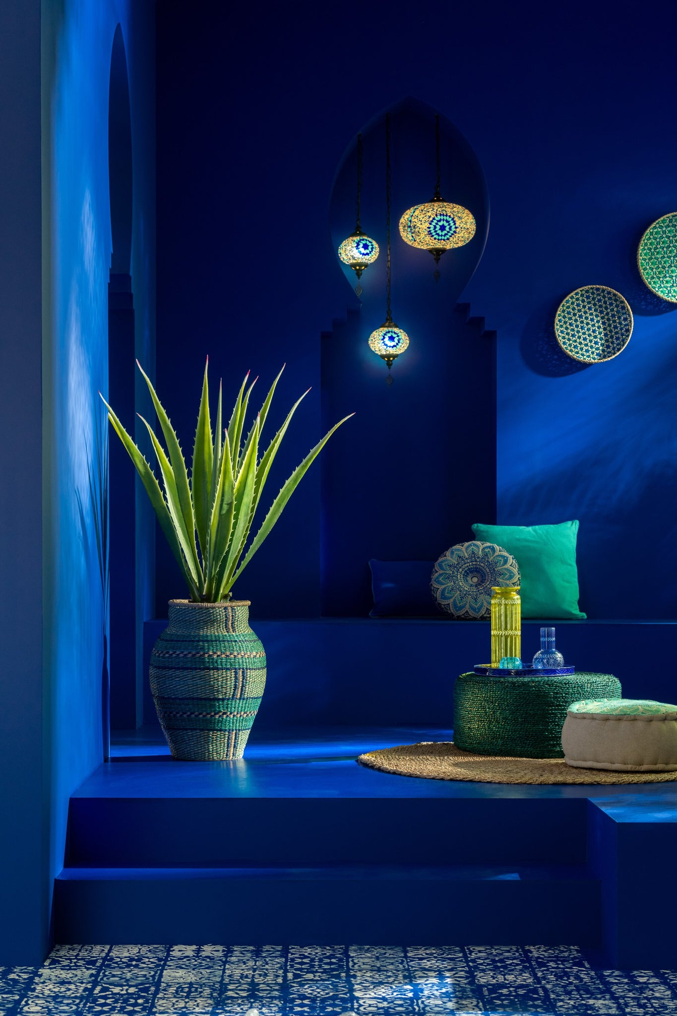 J-LINE HANGLAMP MOZAÏEKGLAS/METAAL BLAUW GROOT - Tuincentrum Lopik