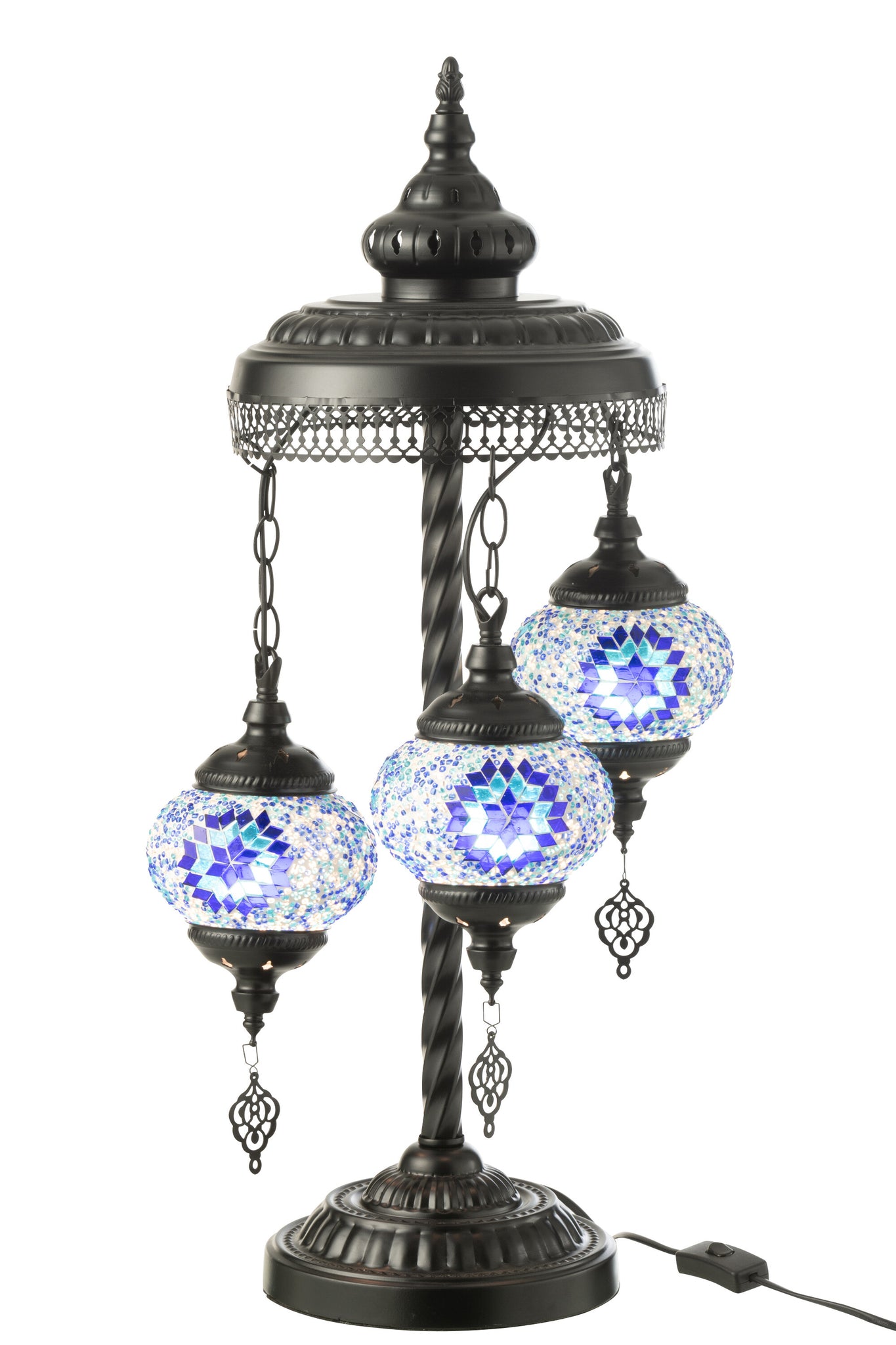J-LINE TAFELLAMP MOZAÏEK 3 LAMPEN GLAS/METAAL BLAUW - Tuincentrum Lopik