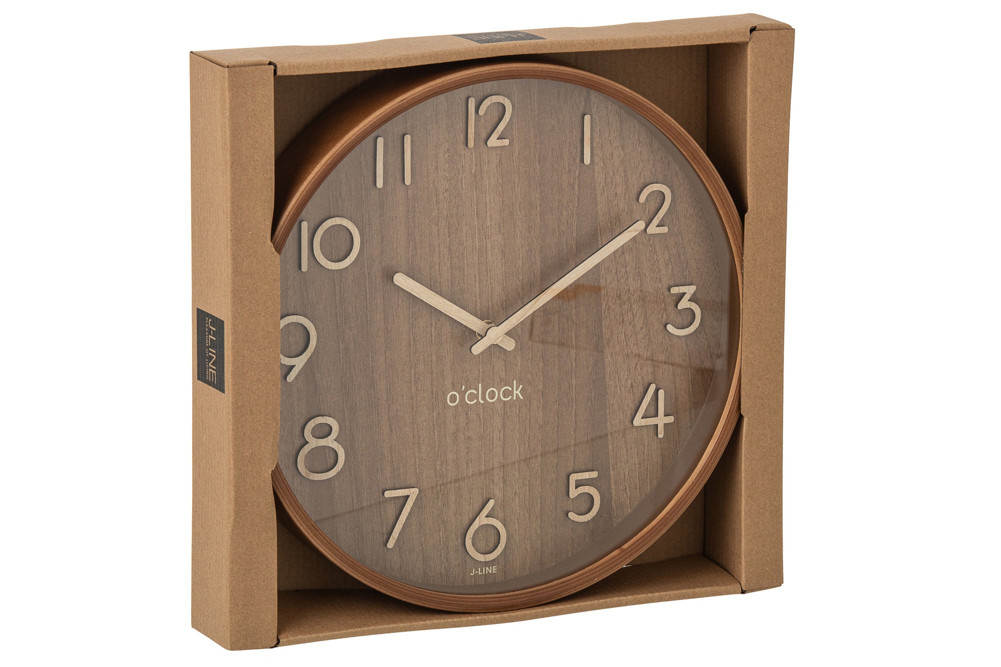 J-LINE WANDKLOK PLYWOOD/MDF DONKER NATUREL LARGE - Tuincentrum Lopik