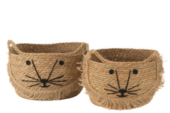 J-LINE SET OF 2 BASKETS KITTY REED NATURAL/BLACK - Tuincentrum Lopik