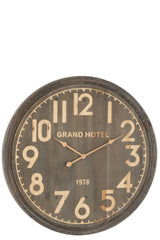 J-LINE WALL CLOCK GRAND HOTEL MDF DARK NATURAL LARGE - Tuincentrum Lopik