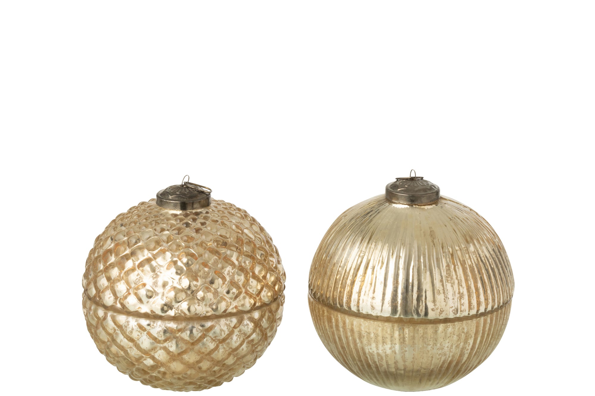J-LINE GEURKAARS KERSTBAL GLAS GOUDKLEURIG GROOT SET VAN 2 - Tuincentrum Lopik