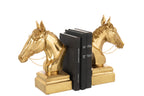 Set Of 2 Bookend On Base Horse Head Polyresin Gold Colored - Tuincentrum Lopik
