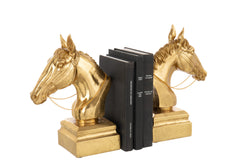 Set Of 2 Bookend On Base Horse Head Polyresin Gold Colored - Tuincentrum Lopik