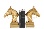 Set Of 2 Bookend On Base Horse Head Polyresin Gold Colored - Tuincentrum Lopik