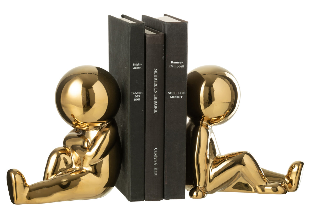 Set Of 2 Bookend Marcel Stoneware Gold Colored - Tuincentrum Lopik