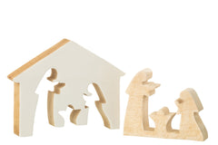 J-LINE KERSTSTAL IN HUIS MANGOHOUT WIT/NATUREL LARGE 22 CM