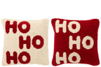 J-LINE KUSSEN HOHOHO POLYESTER KERST ROOD/WIT ASSORTIMENT VAN 2 - Tuincentrum Lopik