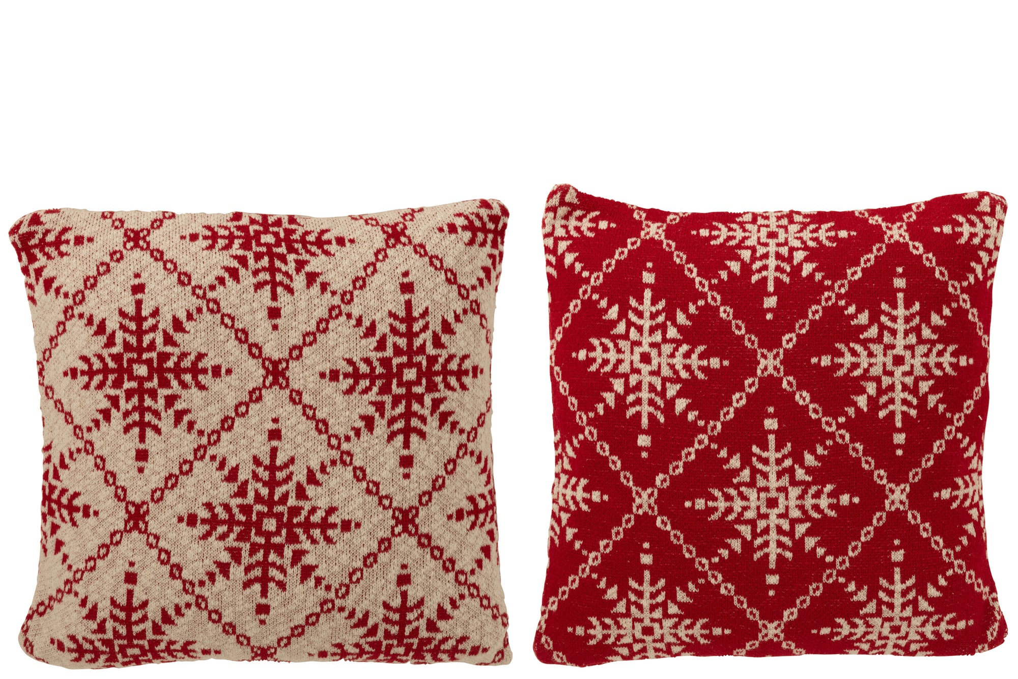 J-LINE KUSSEN SNEEUWVLOKKEN KATOEN KERST ROOD/WIT (ASSORTIMENT VAN 2) - Tuincentrum Lopik
