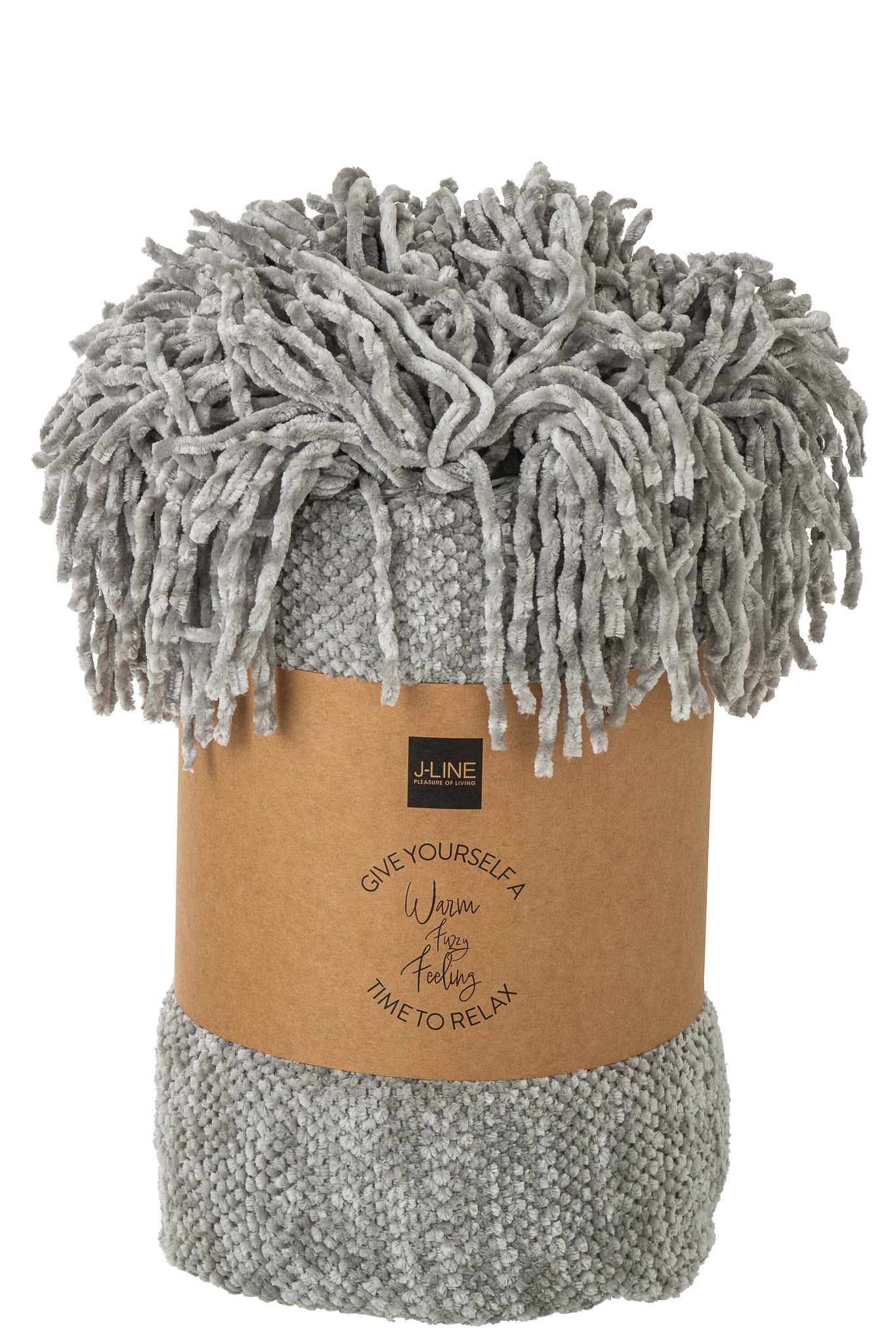 J-LINE DEKEN CHENILLE POLYESTER GRIJS-GROEN - Tuincentrum Lopik