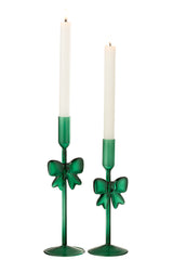 Set Of 2 Candle Holder Glass Dark Green - Tuincentrum Lopik