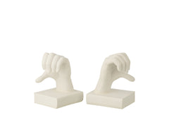 Set Of 2 Bookend Hands Love Polyresin White - Tuincentrum Lopik