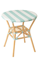 J-LINE EETTAFEL STRIPED ROTAN/KUNSTSTOF LICHTBLAUW/WIT Ø70 CM