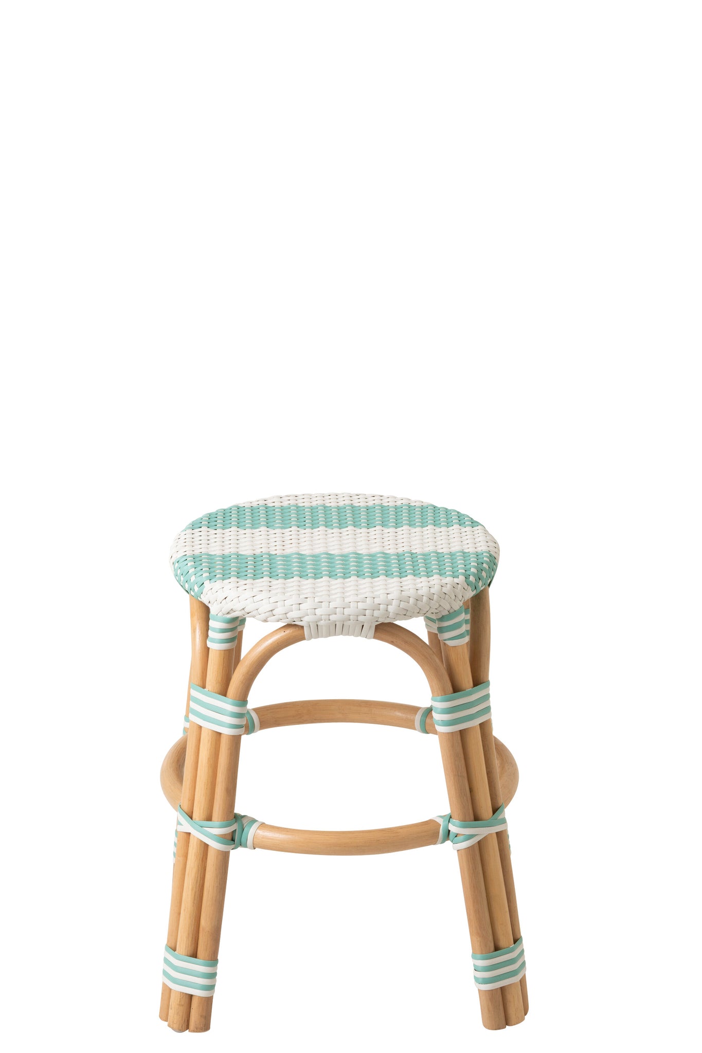 Stool Striped Rattan Light Blue/White - Tuincentrum Lopik
