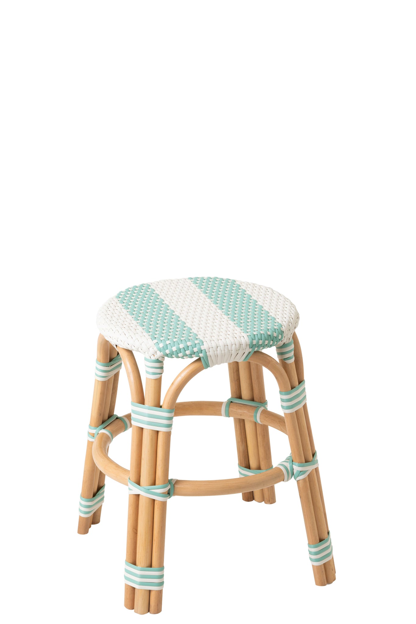Stool Striped Rattan Light Blue/White - Tuincentrum Lopik