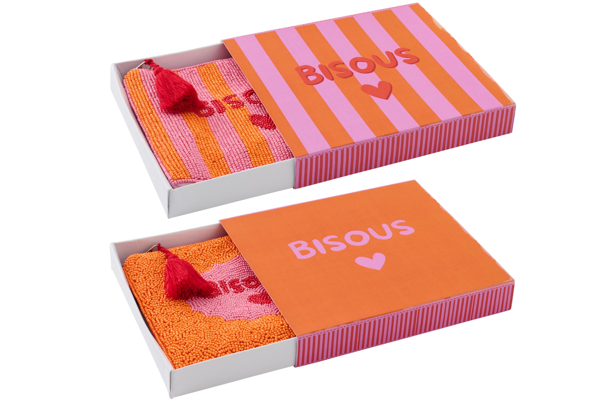 J-LINE ETUI BISOUS GESTREEPT KATOEN ROZE/ORANJE ASSORTIMENT VAN 2 - Tuincentrum Lopik