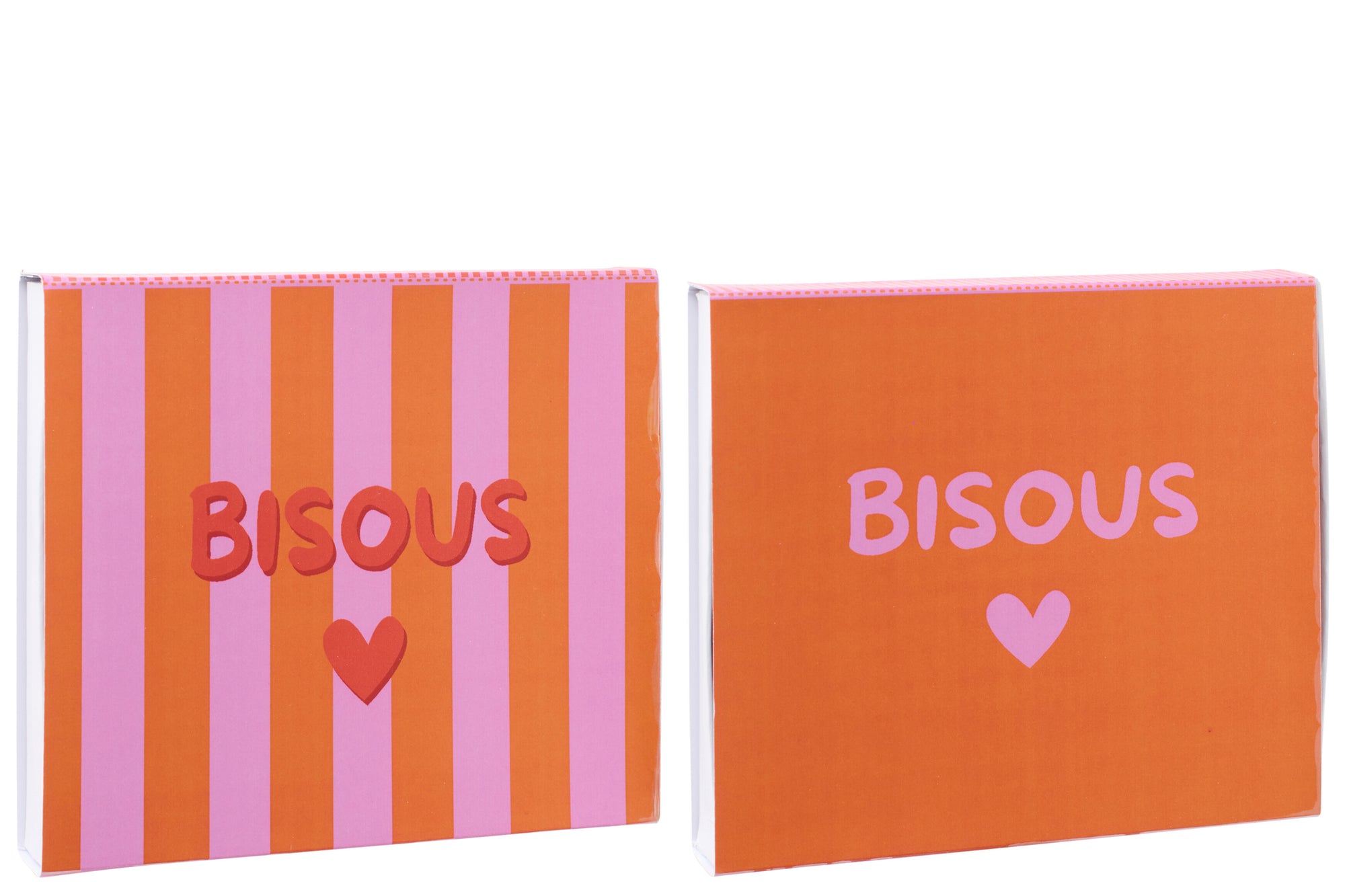 J-LINE ETUI BISOUS GESTREEPT KATOEN ROZE/ORANJE ASSORTIMENT VAN 2 - Tuincentrum Lopik