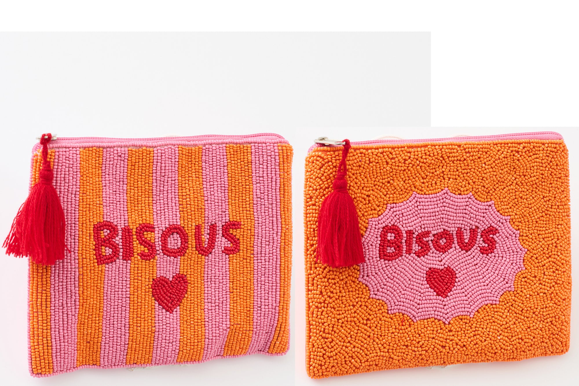 J-LINE ETUI BISOUS GESTREEPT KATOEN ROZE/ORANJE ASSORTIMENT VAN 2 - Tuincentrum Lopik