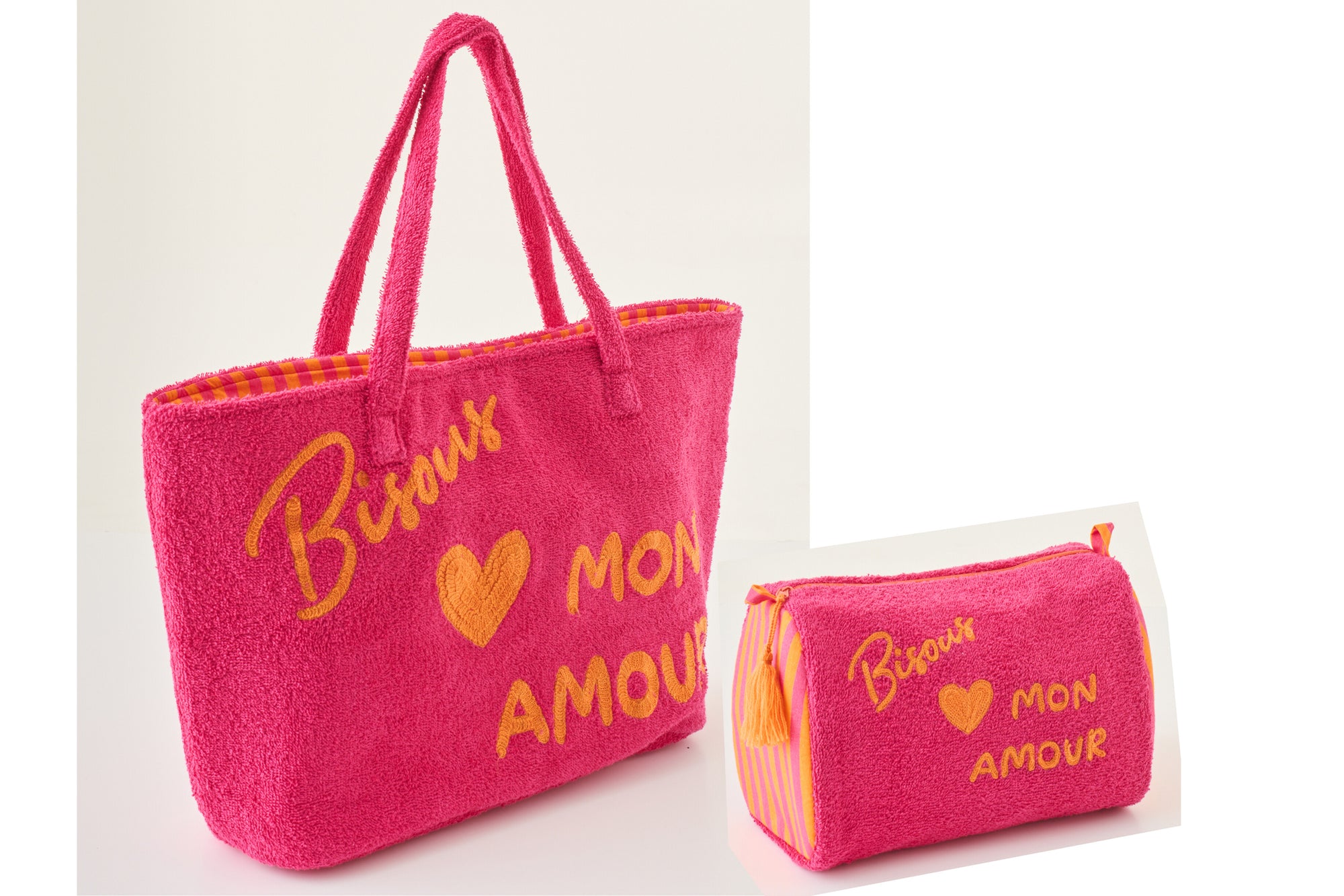 J-LINE STRANDTAS BISOUS KATOEN ROZE/ORANJE SET VAN 2 - Tuincentrum Lopik