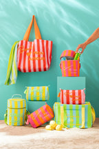 J-LINE LUNCHTAS SUNSHINE/SMILE GESTREEPT KATOEN MULTI ASSORTI