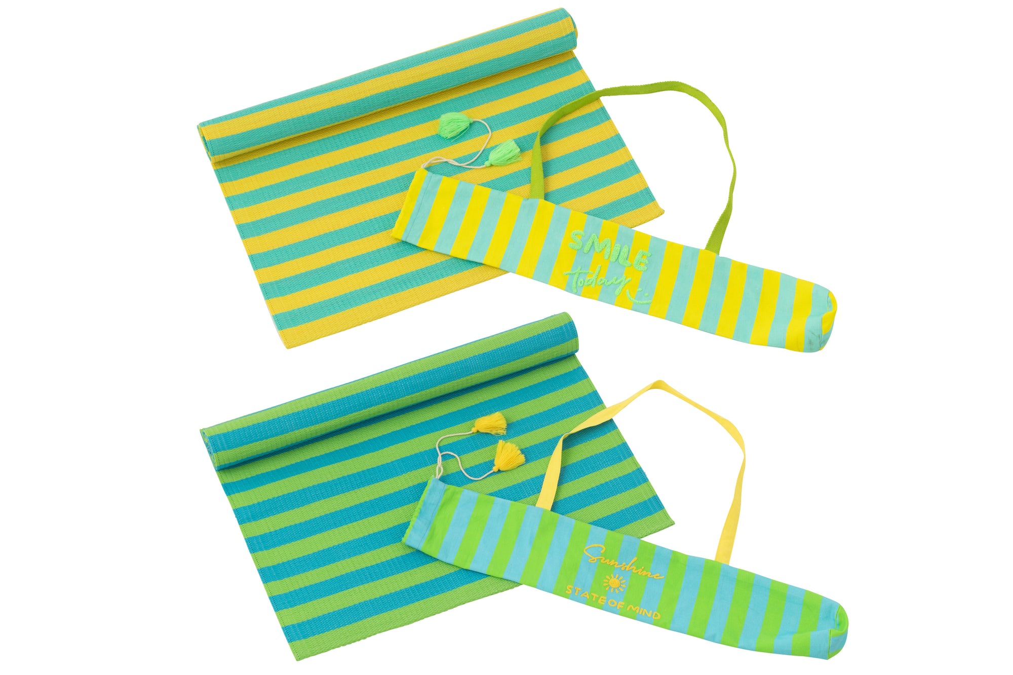 J-LINE STRANDMAT SUNSHINE/SMILE GESTREEPT POLYPROPYLEEN MULTI ASSORTIMENT VAN 2 L70XB150CM - Tuincentrum Lopik
