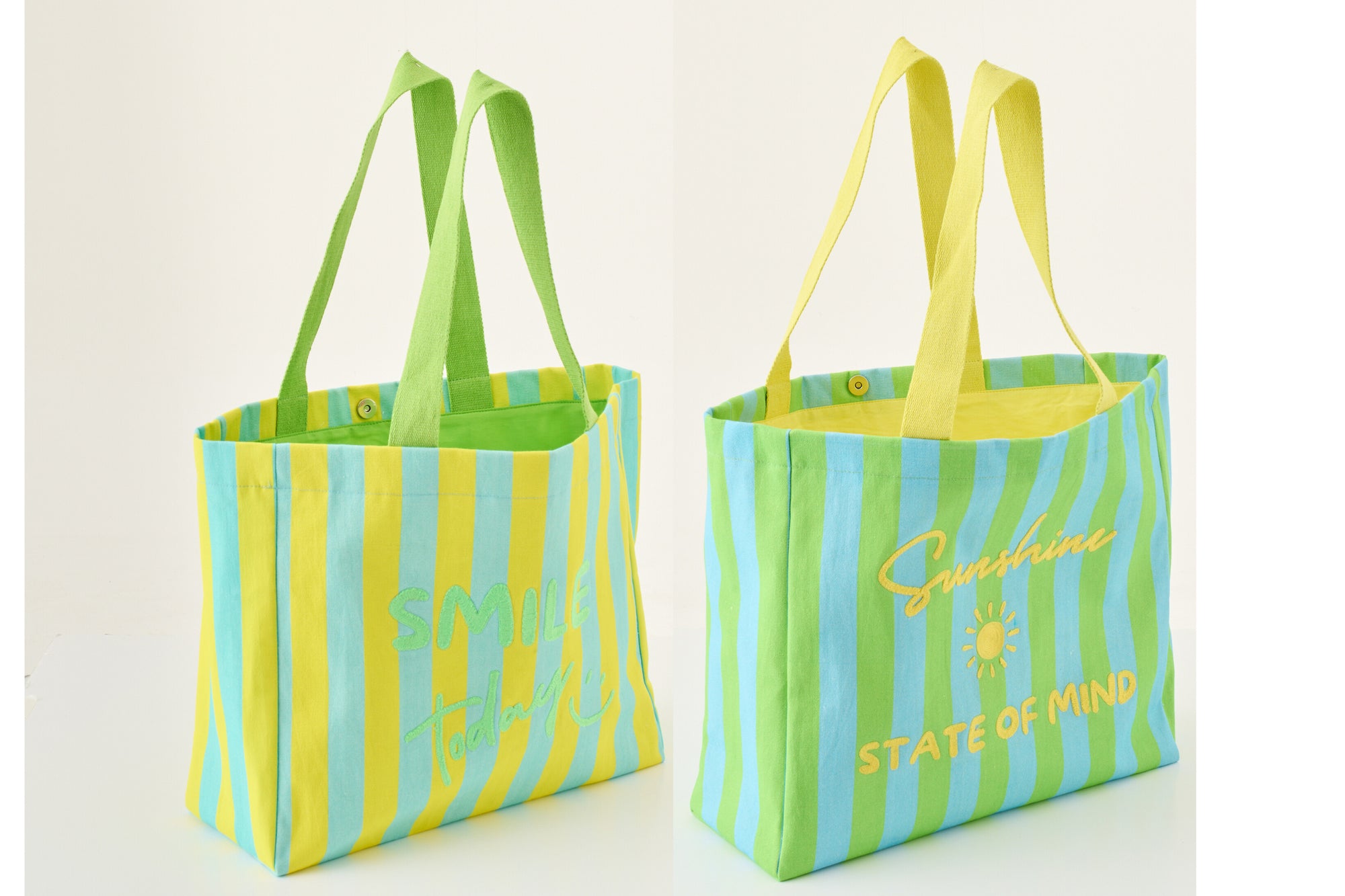 J-LINE STRANDTAS SUNSHINE/SMILE GESTREEPT KATOEN MULTICOLOR ASSORTIMENT VAN 2 - Tuincentrum Lopik