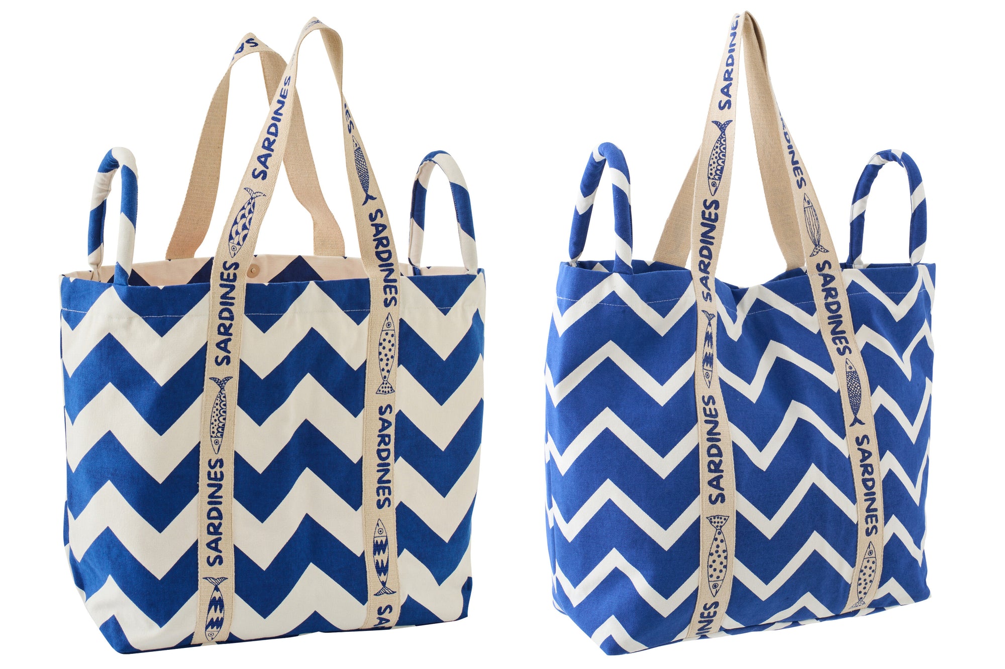 J-LINE STRANDTAS OLA AMOR KATOEN WIT/DONKERBLAUW ASSORTIMENT VAN 2 - Tuincentrum Lopik