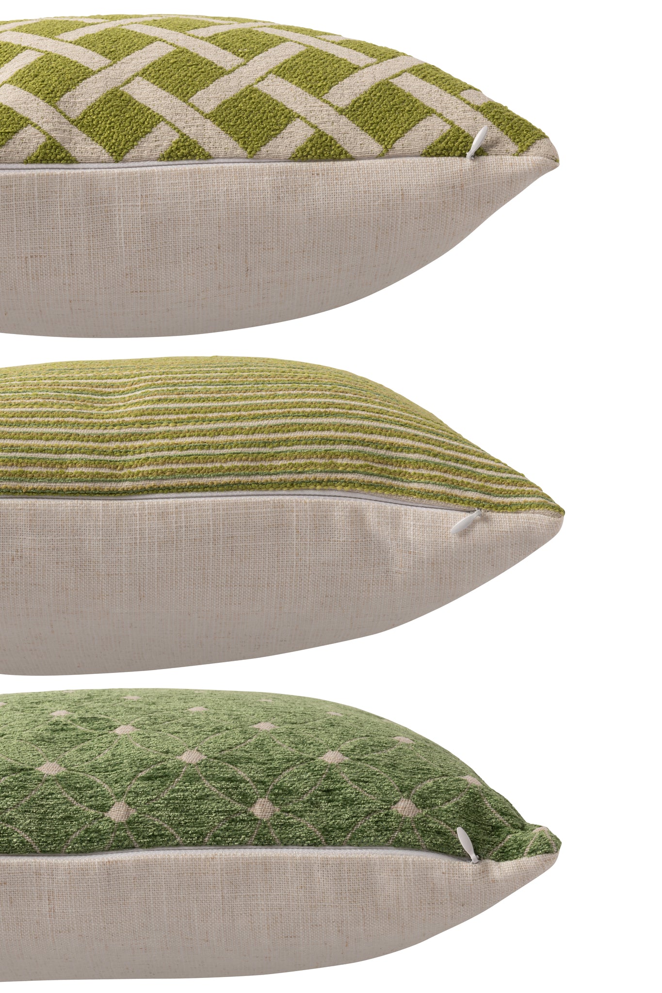 J-LINE KUSSEN VIERKANT POLYESTER GROEN/GEBROKEN WIT SET VAN 3 - Tuincentrum Lopik