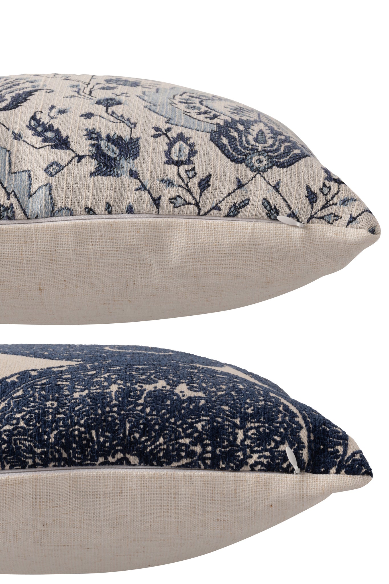 J-LINE KUSSEN BLOEMENPATROON VIERKANT POLYESTER BLAUW/GEBROKEN WIT SET VAN 2 - Tuincentrum Lopik