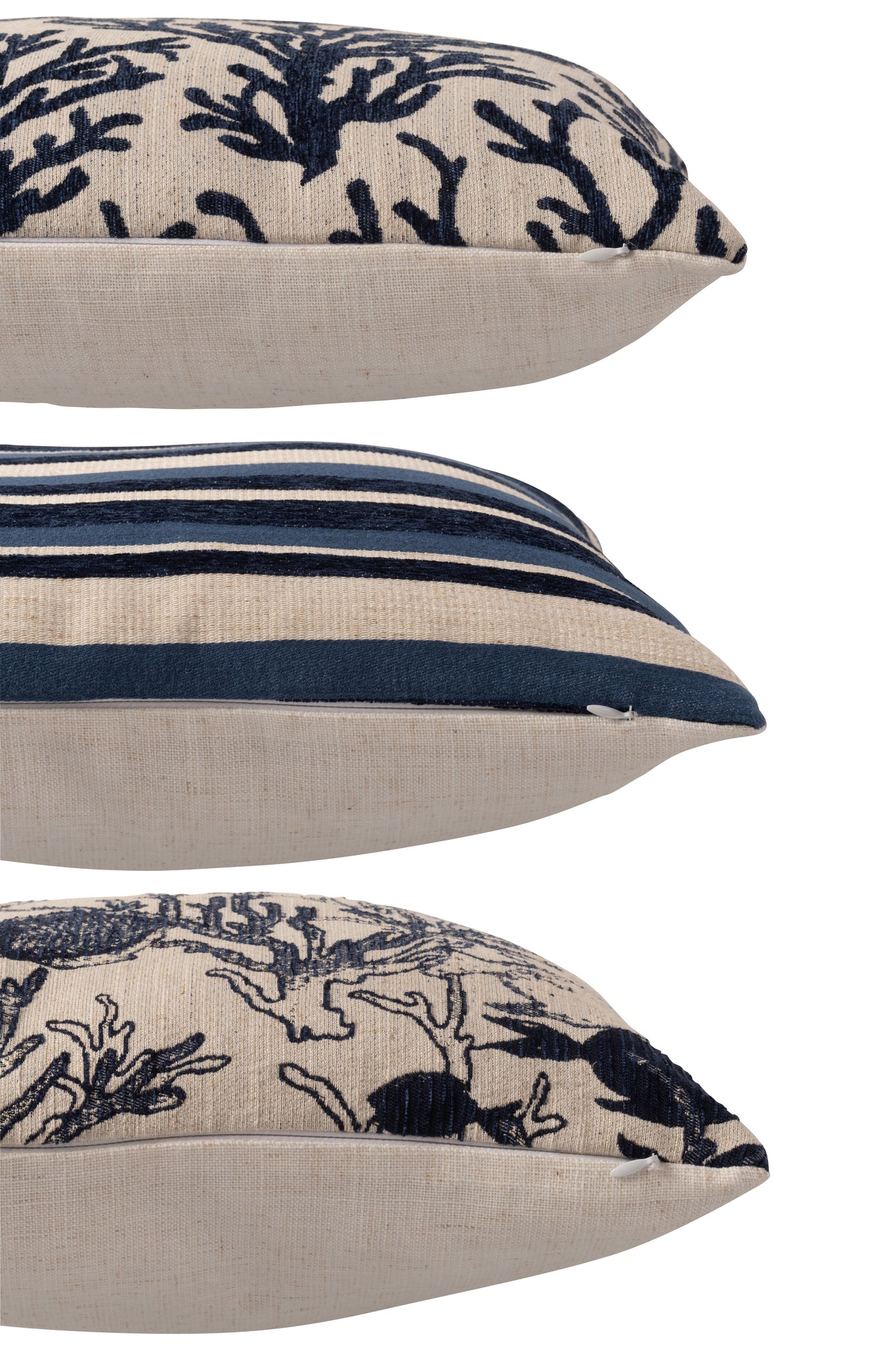 J-LINE KUSSEN KORAAL/STREPEN VIERKANT POLYESTER BLAUW/GEBROKEN WIT SET VAN 3 - Tuincentrum Lopik