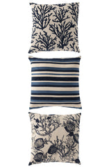 J-LINE KUSSEN KORAAL/STREPEN VIERKANT POLYESTER BLAUW/GEBROKEN WIT SET VAN 3 - Tuincentrum Lopik