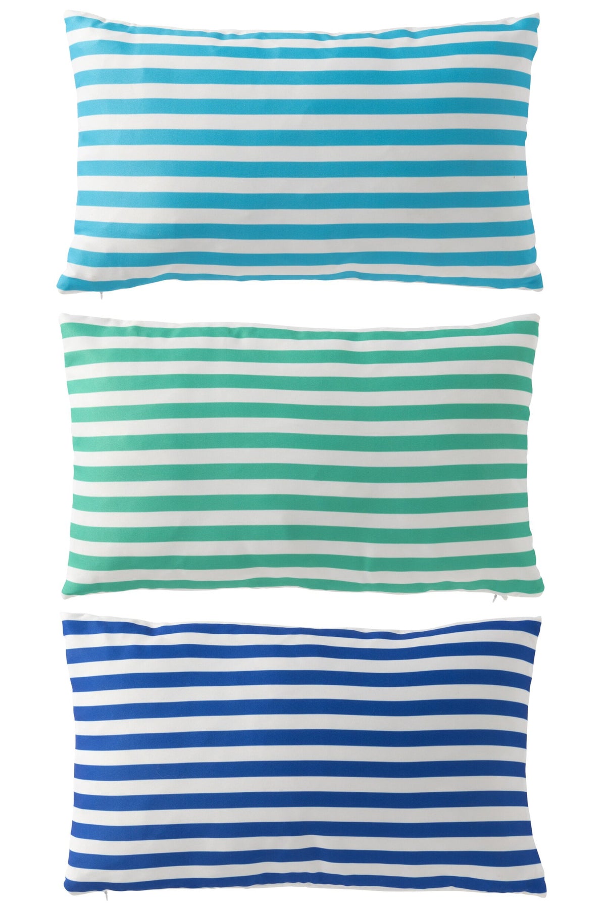 J-LINE KUSSEN OUTDOOR RECHTHOEK GESTREEPT POLYESTER BLAUW/GROEN SET VAN 3