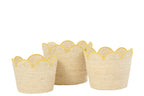 Set Of 3 Basket Flower Corn Husk Natural/Yellow - Tuincentrum Lopik